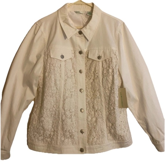 NWT Laura Ashley White Daisy Fields Women’s Cotton Denim Lined Jacket New - Picture 1 of 5